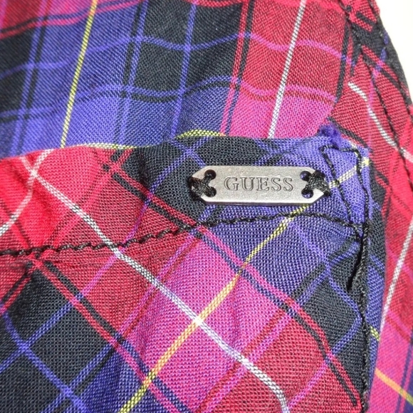 Guess plaid purple & red snap front sleeveless mini dress size 1 - Picture 8 of 8